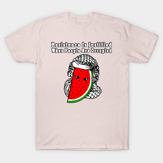 Resistance Is Justified When People Are Occupied - Watermelon Keffiyeh - Full Wrap - With Eyes -Front T-Shirt by SubversiveWare